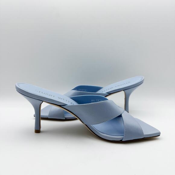 Stuart Weitzman Womens Carmen 75 Slides US 9 Light Blue Leather Heel NIB - Picture 6 of 14